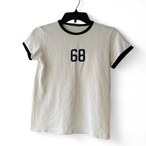 Brandy Melville Cream and Navy Ringer Tee